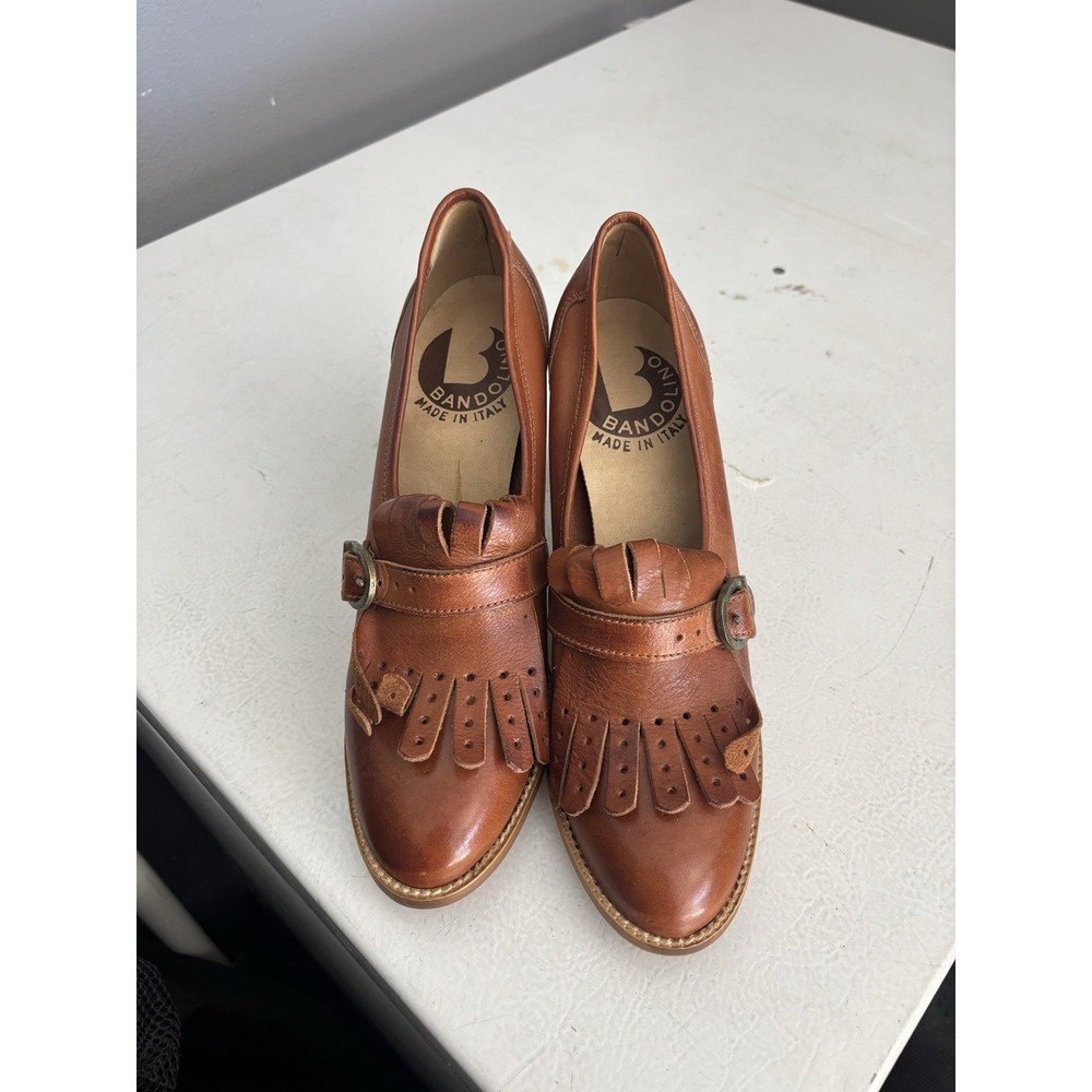Bandolino Italy Womens Cognac Leather Kiltie Fringe Loafer Pumps Size 7M Brown